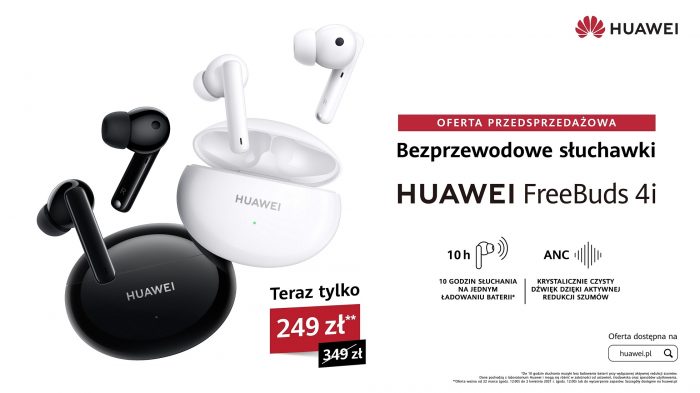 Huawei FreeBuds 4i - nowe, bezprzewodowe słuchawki z aktywną redukcją szumów.