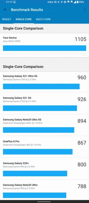 geekbench silngle core rog phone 5 ultimate