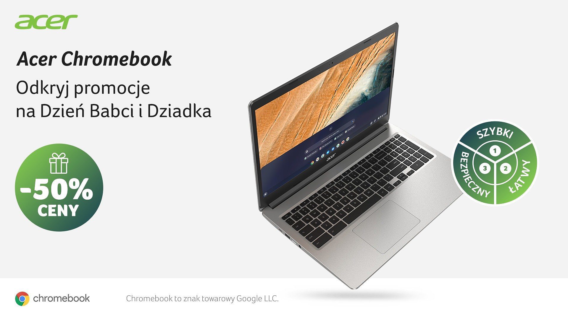 Szybki, bezpieczny i łatwy w obsłudze chromebook od Acera za połowę ceny? Gorąca promocja od 19 do 22 stycznia!